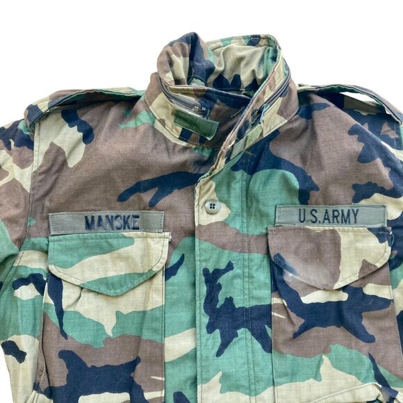 US Army Cold Weather Field Jacket Small-Long Woodland Camo Coat M65 Camouflage - Picture 2 of 6
